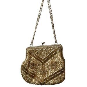 Vintage La Regal Ltd. Gold Beaded Purse Clutch Gold tone Chain Strap Cocktail